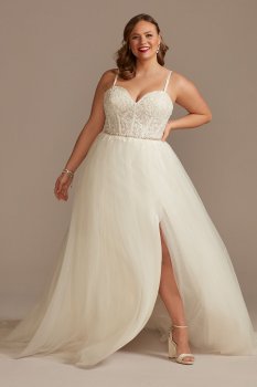 Sheer Boned Bodice Tulle Tall Plus Wedding Dress DB Studio 4XL9WG4036