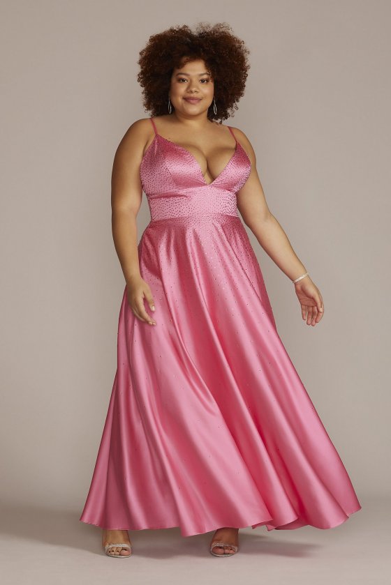 Plus Size V-Neck Crystal Embellished A-Line Gown Jules and Cleo WBM2783W
