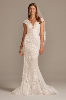 Chantilly Lace Cap Sleeve Mermaid Wedding Dress CWG847