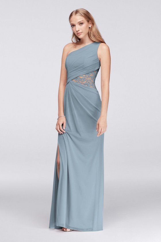 One-Shoulder Mesh Bridesmaid Dress with Lace Inset F19419 [F19419]