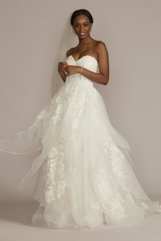 Tiered Floral Petite Ball Gown Wedding Dress Oleg Cassini 7CWG936