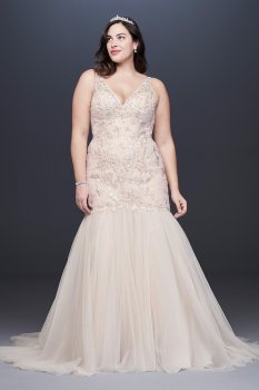 Mermaid Beaded Floral Lace Plus Size Wedding Dress 8CWG832
