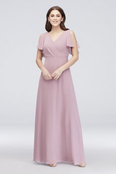 Split-Sleeve Chiffon Surplice Bridesmaid Dress Reverie W60012
