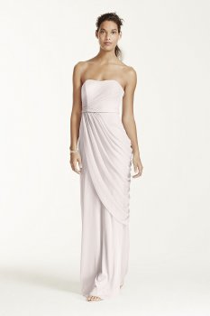 Long Strapless Mesh Dress with Side Draping W10482