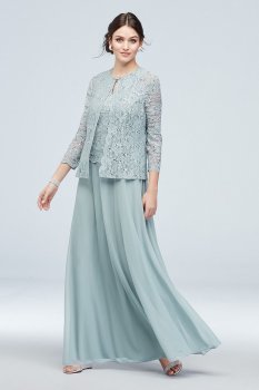Elegant Three-Piece sChiffon Skirt and Lace Sweater Set for Mother of the Bride 60270D