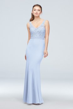 Lace and Stretch Crepe V-Neck Bridesmaid Dress F19978