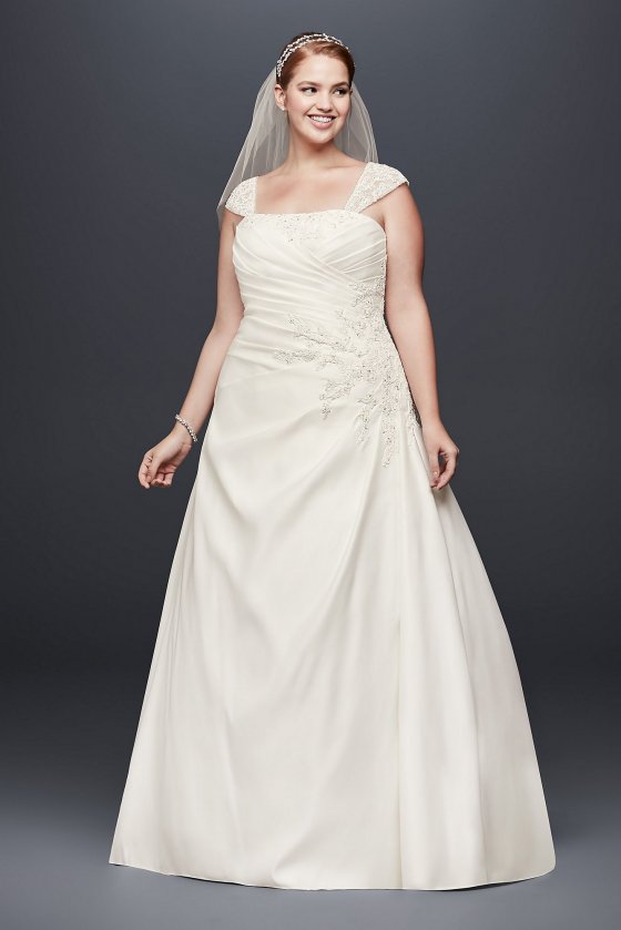 Appliqued Satin Cap Sleeve Plus Size Wedding Dress Collection 9OP1331 [9OP1331]