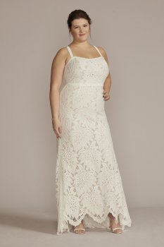 Floral Lace Halter Sheath Tall Plus Wedding Gown DB Studio 4XL9WG4055