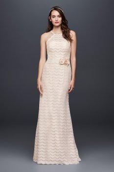 Eyelash Lace Halter Sheath Wedding Dress WG3884