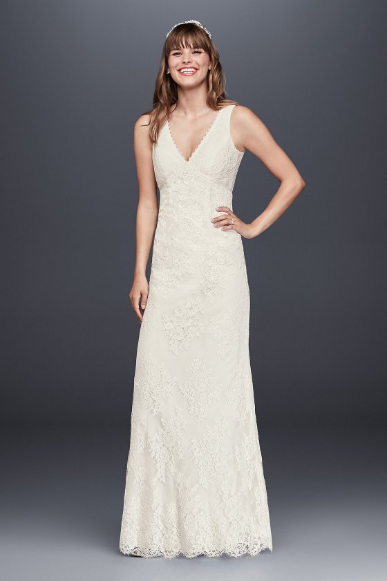 Flower Lace V-Neck Wedding Dress with Empire Waist KP3783