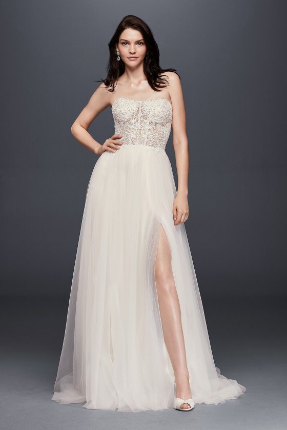 Strapless Wedding Dress with Tulle Slit Skirt SWG764 [SWG764]