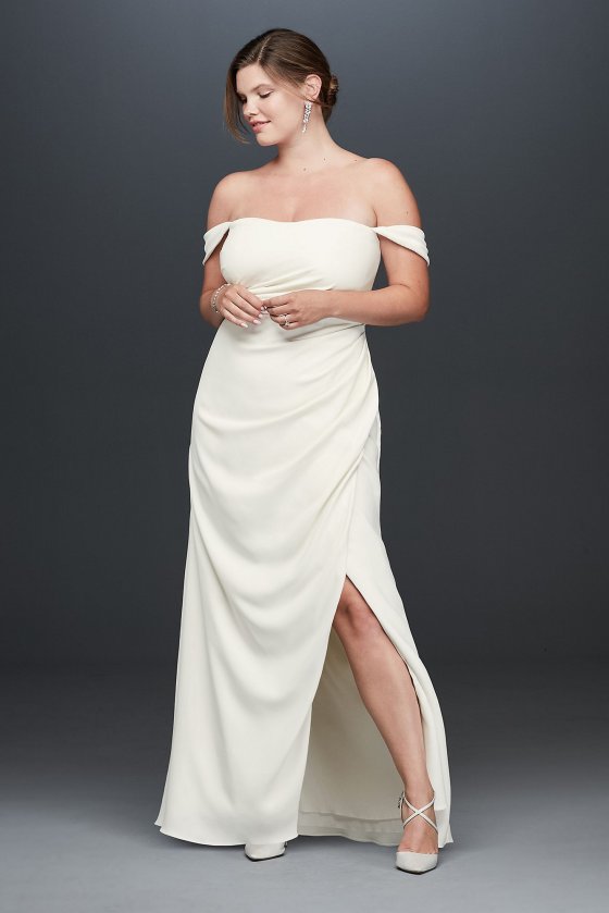Long Off the Shoulder INT19673W Style Plus Size Crepe Gown for Brides [INT19673W]