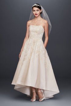 Embroidered Satin High-Low Wedding Dress CWG794