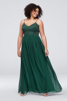 Plus Size Long Chiffon and Floral Lace Dress with Beading 3930VJ2W