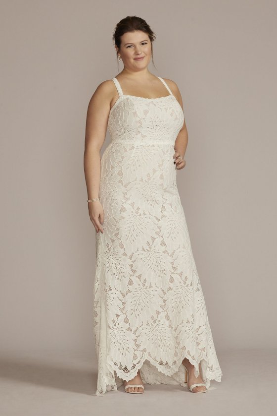 Floral Lace Halter Sheath Plus Size Wedding Gown DB Studio 9WG4055