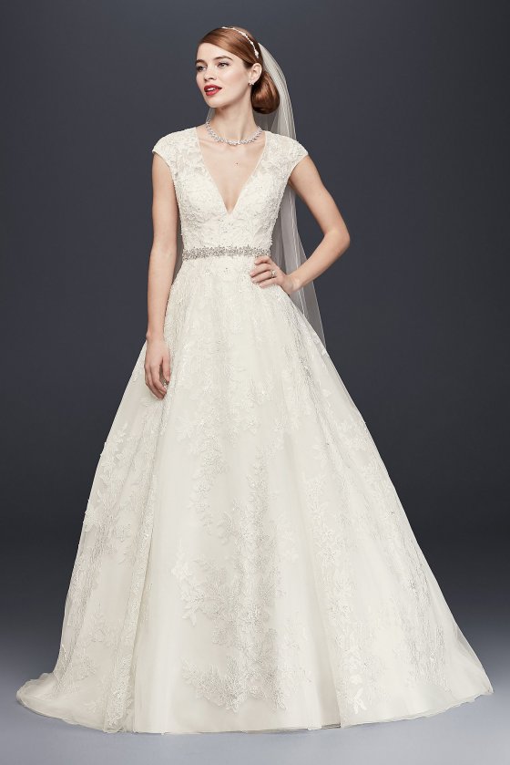 V-Neck Cap Sleeve Wedding Dress CWG748 [CWG748]