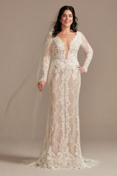 Illusion Plunge Sleeved Tall Lace Wedding Dress Melissa Sweet 4XLMS251247