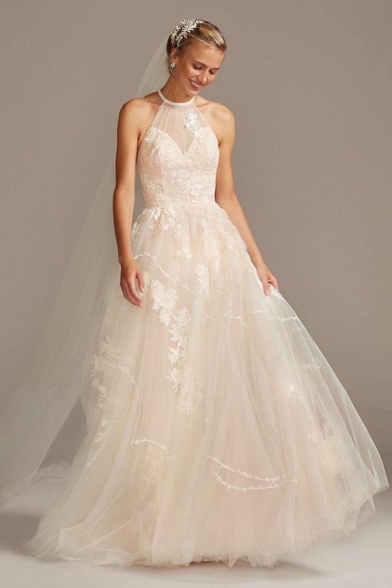 Shirred Halter Long A-line Embroidered Poem MS251203 Style Wedding Dress [MS251203]