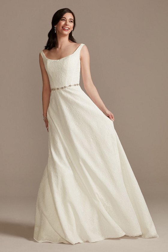 Scalloped Lace A-Line Square Neck Wedding Dress DB Studio WG4046