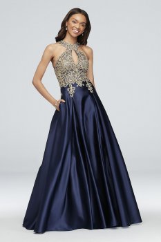 Metallic Lace and Satin Round Neck Ball Gown 2023X