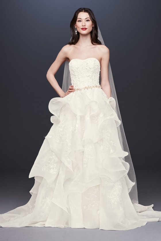 Floral Applique Wedding Dress with Tiered Skirt CWG822 [CWG822]