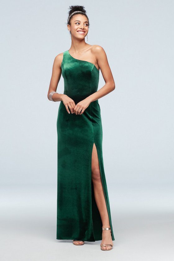 Elegant One Shoulder Long WBM1743V2 Velvet Dress with Skirt Slit