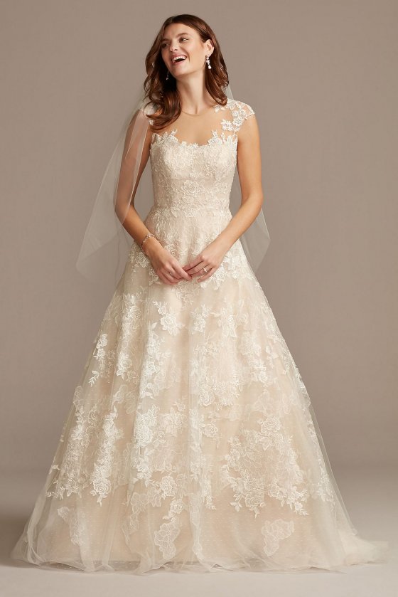 Floral Applique Point DEsprit Tulle Wedding Dress WG3980