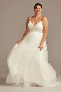 Plus Size 8MS251209 Style Corset Tiered Chiffon Wedding Dress