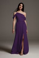 Crepe Bridesmaid Dress with Swags and Slit VW360539