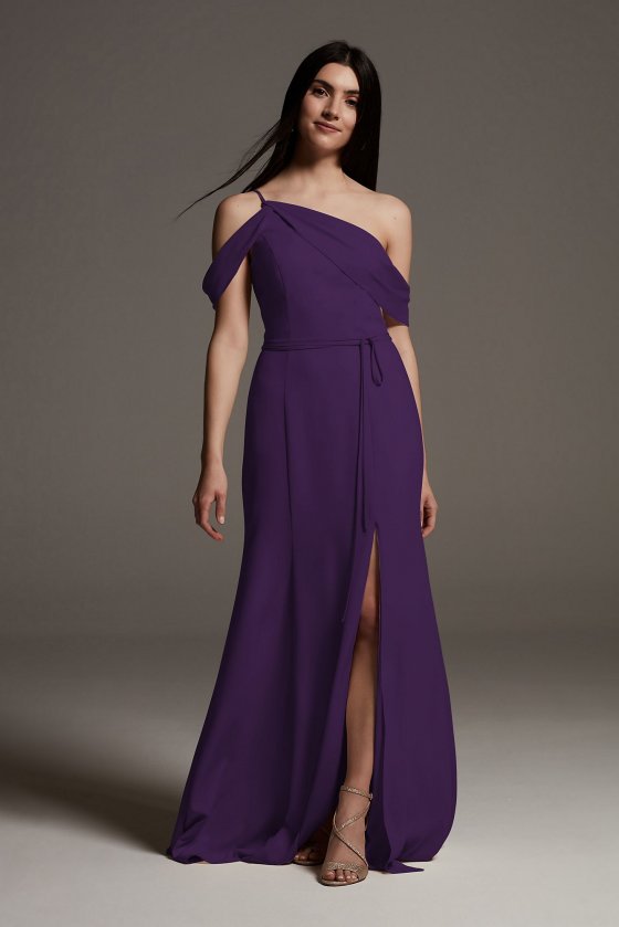 Crepe Bridesmaid Dress with Swags and Slit VW360539 [VW360539]