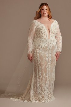 Illusion Plunge Sleeved Plus Size Wedding Dress Melissa Sweet 8MS251247