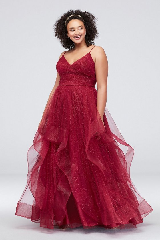 Horsehair-Trimmed Glitter Plus Size Tulle Gown 1811P5849JW