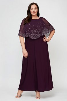 A-Line Plus Size Dress with Beaded Chiffon Overlay 84351534