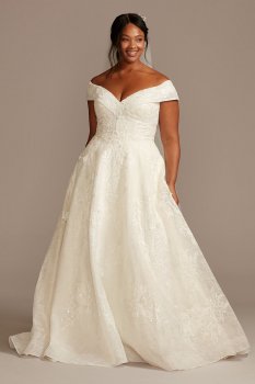 Cuff Off the Shoulder Lace Plus Size Wedding Dress 8CWG877