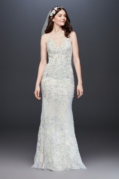 Embroidered and Beaded Lace Sheath Wedding Dress MS251185