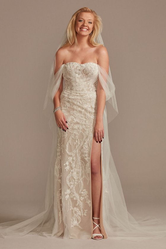 Detachable Sleeves and Train Tulle Wedding Dress Galina Signature LSSWG881 [LSSWG881]