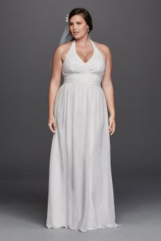 Chiffon Sheath Halter Plus Size Wedding Dress 9SDWG0394