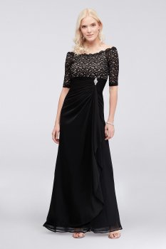 Off-the-Shoulder Dress with Ruched Cascade Skirt A21009
