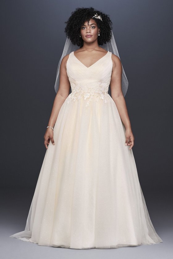 Appliqued Glitter Tulle Plus Size Wedding Dress Collection 9WG3930 [9WG3930]