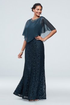 Sequin Lace Illusion 7119181 Gown with Embellished Capelet