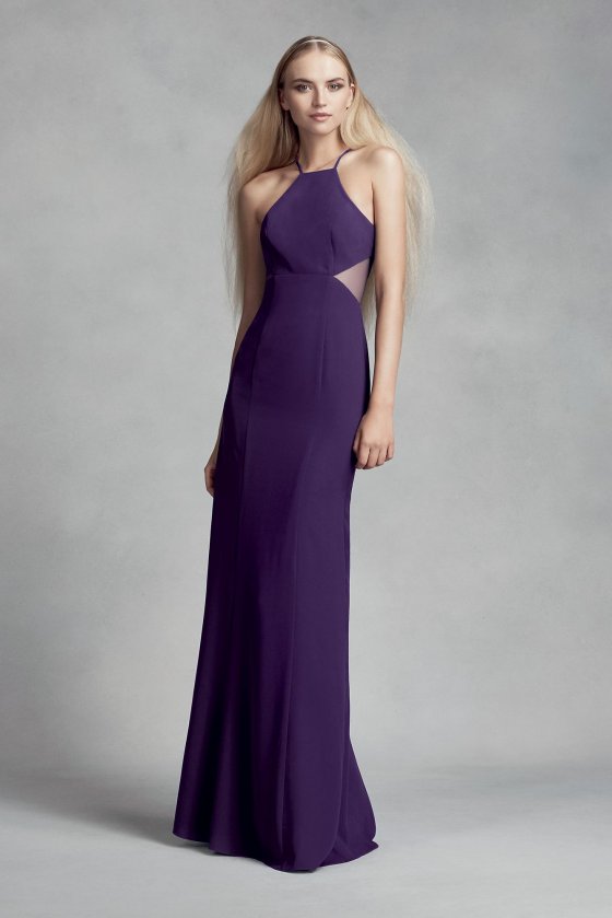 Crepe Cutaway Bridesmaid Dress with Illusion Sides VW360316