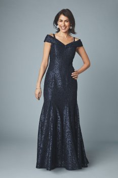 Plus Size Long Mermaid Cold-Shoulder Glitter Lace Mermaid 2047W Dress