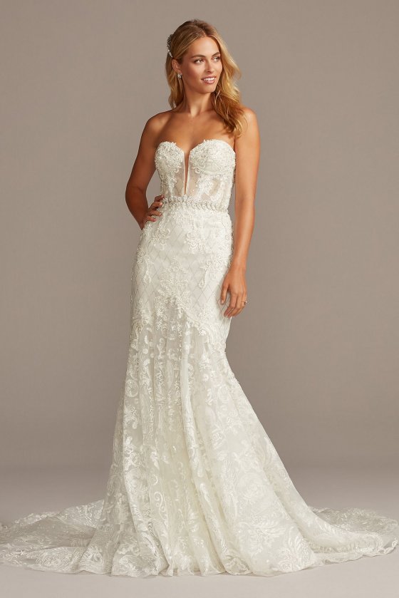 Beaded Brocade Embellished Petite Wedding Dress 7SWG835