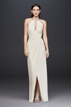 Draped Crepe Sheath Dress with Necklace Detail JS Collections 865983D