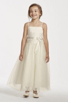 Flower Girl Lace and Tulle Spaghetti Strap Dress H1173