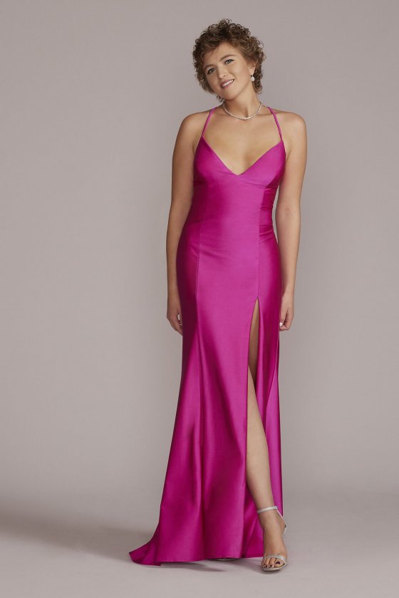 Double Strap Plunging Sheath Prom Gown Jules and Cleo WBM2899