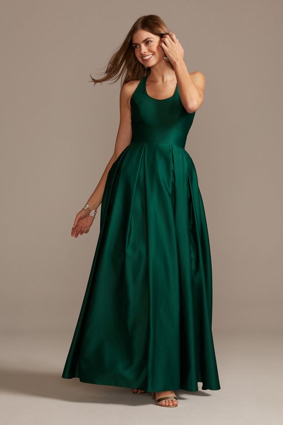 Long A-line 12772 Style Satin Racerback Ball Gown with Cutout [P12772]