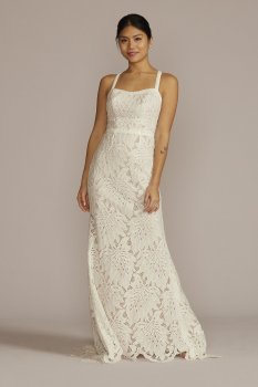 Floral Lace Halter Sheath Wedding Gown Style WG4055