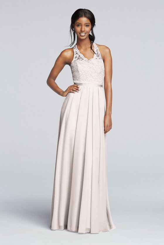 Long Mesh Dress with Lace Halter Bodice F19025 [F19025]