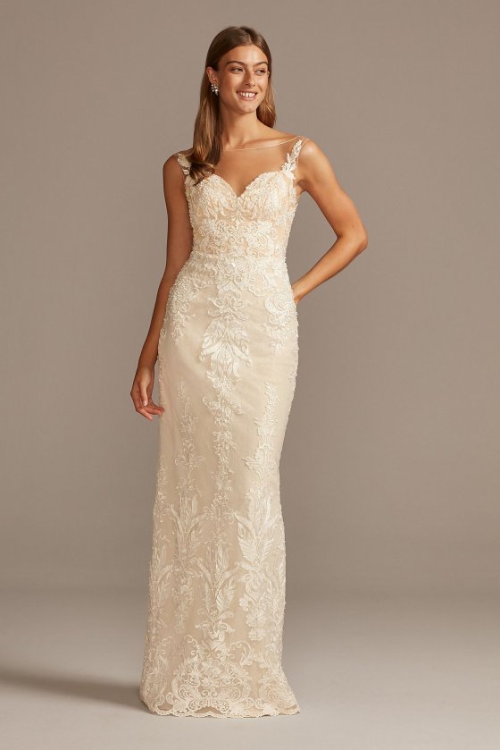 Lace Petite Wedding Dress with Tulle Overskirt 7CWG850